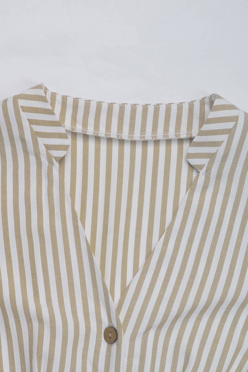 CWSBSL0134_V-NECK COMMUTER STYLE STRIPED LACE-UP JUMPSUIT