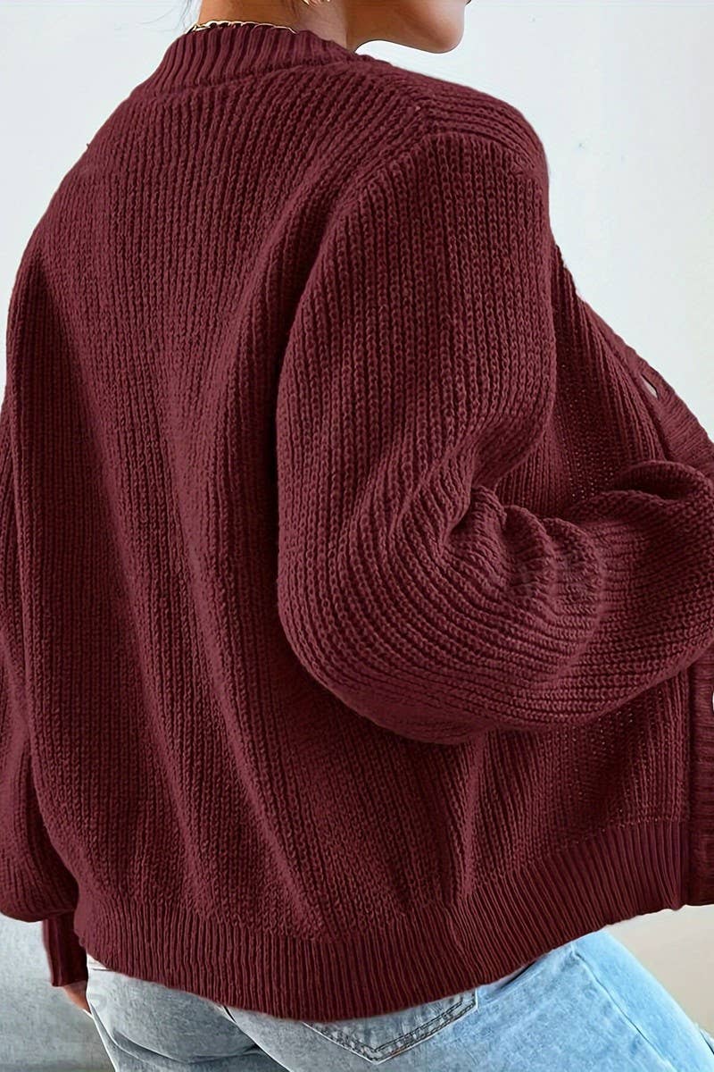 CWOCAL00828_CASUAL V-NECK LOOSE KNITTED SWEATER CARDIGAN