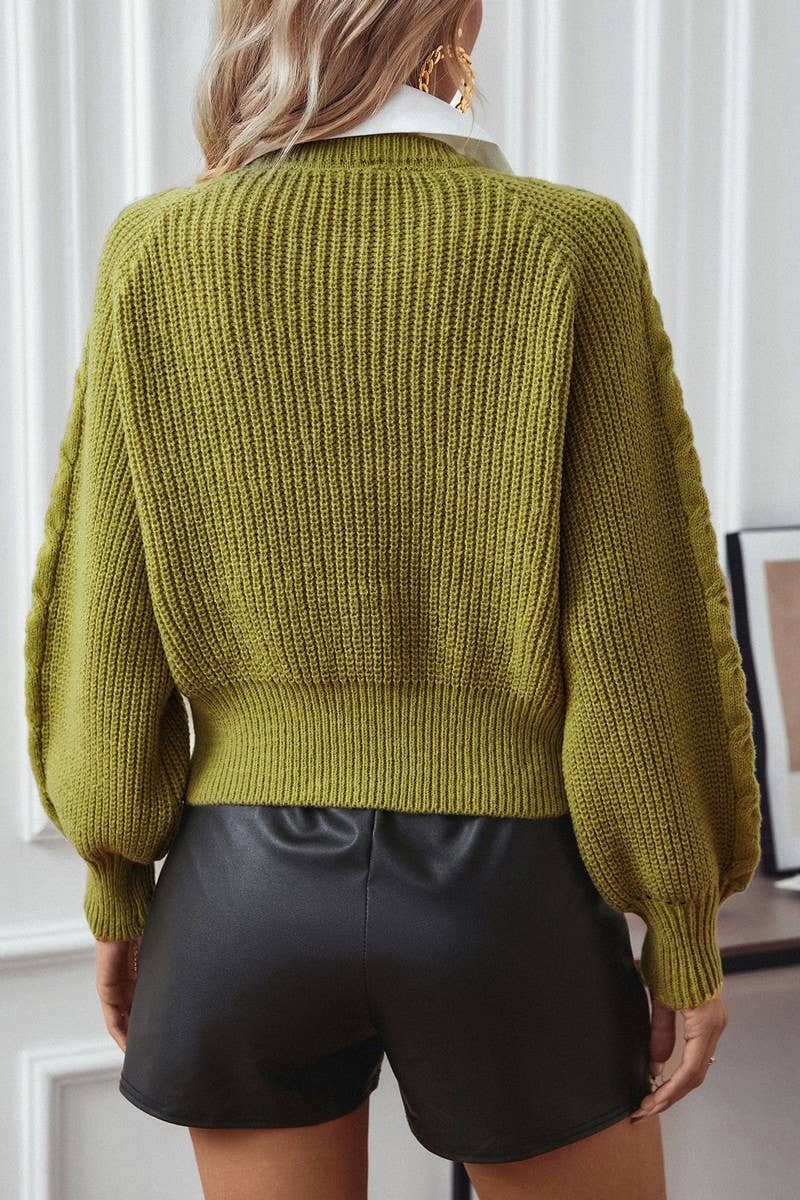 CWOSWL2876_SHIRT COLLAR STITCHING FAKE TWO-PIECE SWEATER