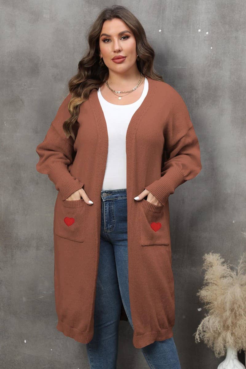 CWOSWL1578_PLUS Size Open Front Long Sleeve Cardigan Sweater