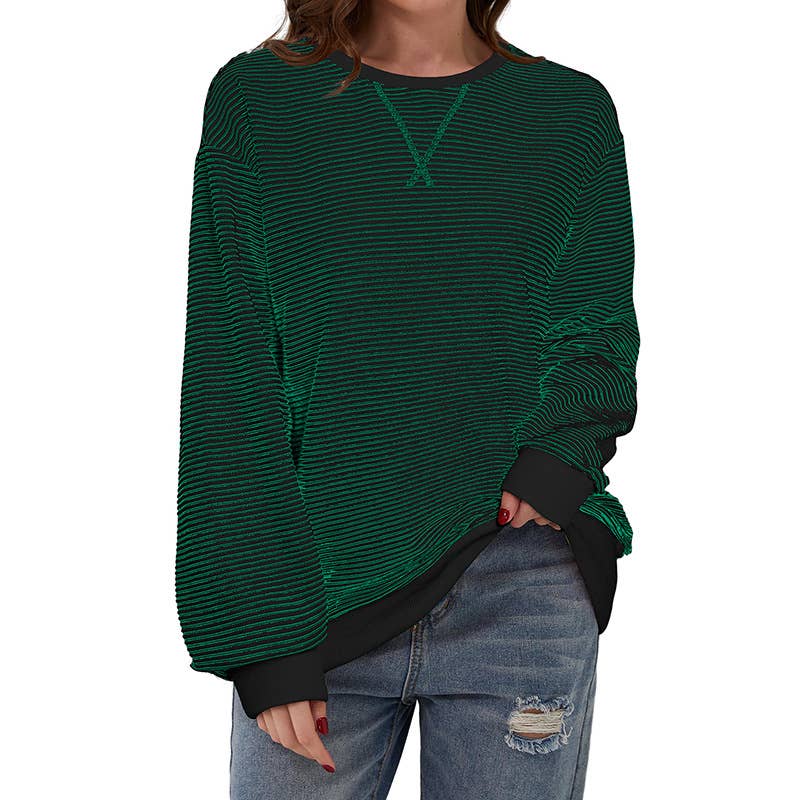 CASUAL COMMUTING LADY STRIPED CREW NECK HOODIE