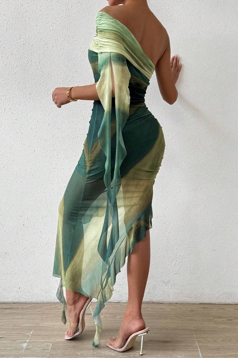 CWDSD7569_SUMMER SEXY PLEATED TUBE TOP SLIT SLIM DRESS