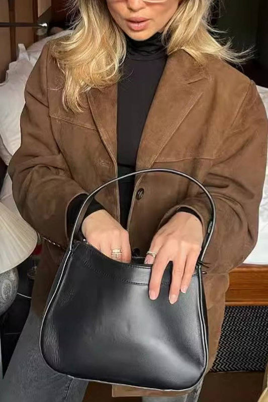 CWOCO0962_BROWN FROSTED VELVET VINTAGE LAPEL LOOSE COAT