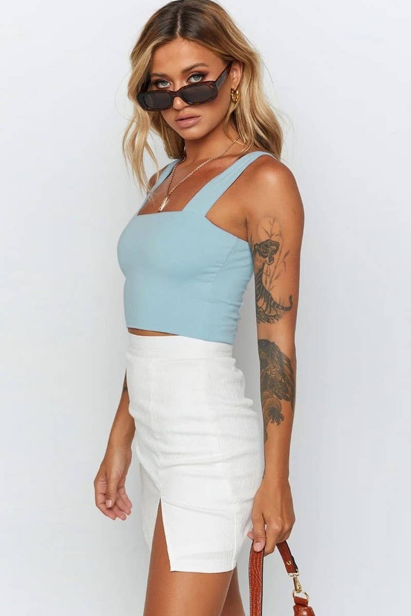CWTTK00285_SQUARE NECK CROPPED SEXY T-SHIRT TOP