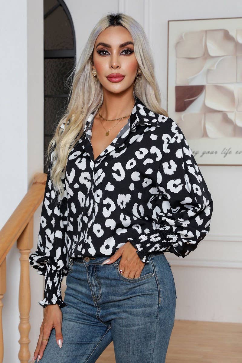 CWTBLL0701_Button Down Casual Long Sleeve Print Top
