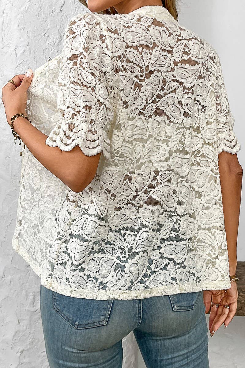CWTBLS1621_SHORT SLEEVE CASUAL BUTTON LACE SHIRT