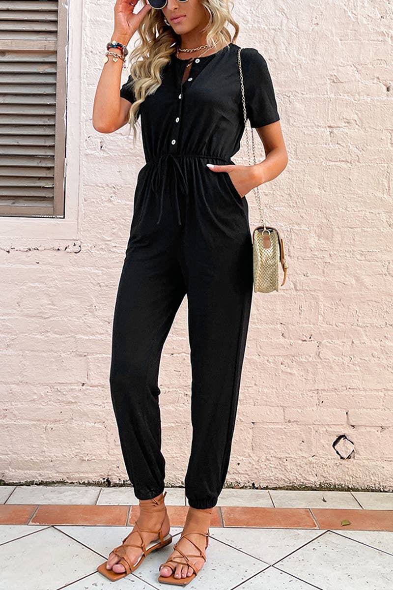 BLACK THIGH-HIGH WAISTED JUMPSUIT