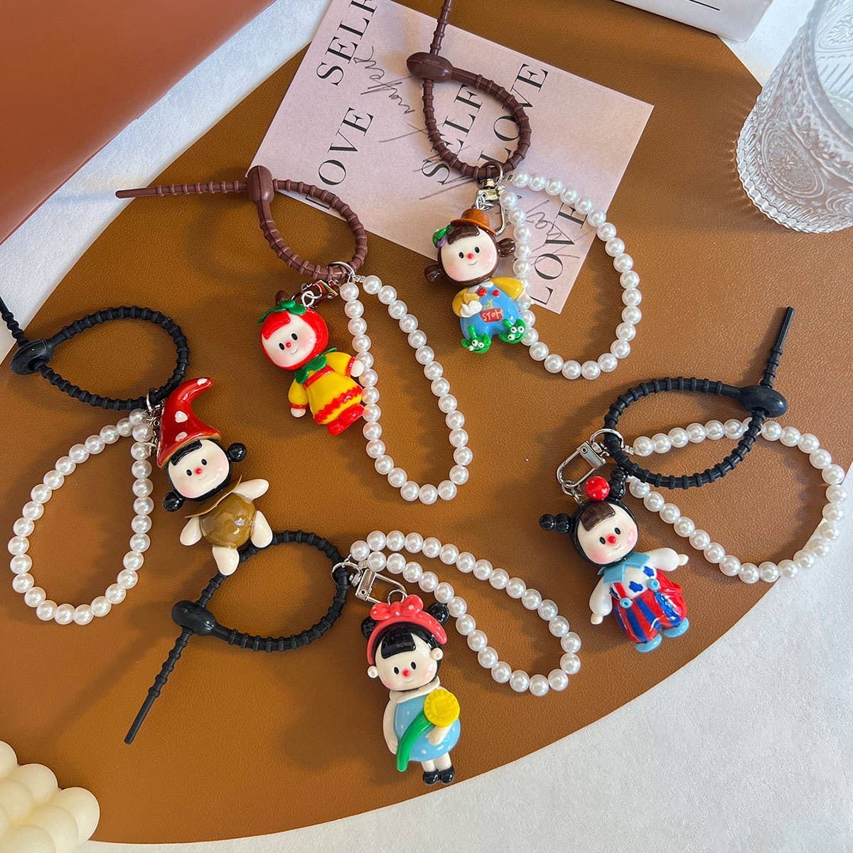 New Cartoon Clay Keychain Pearl Chain Gift Charm
