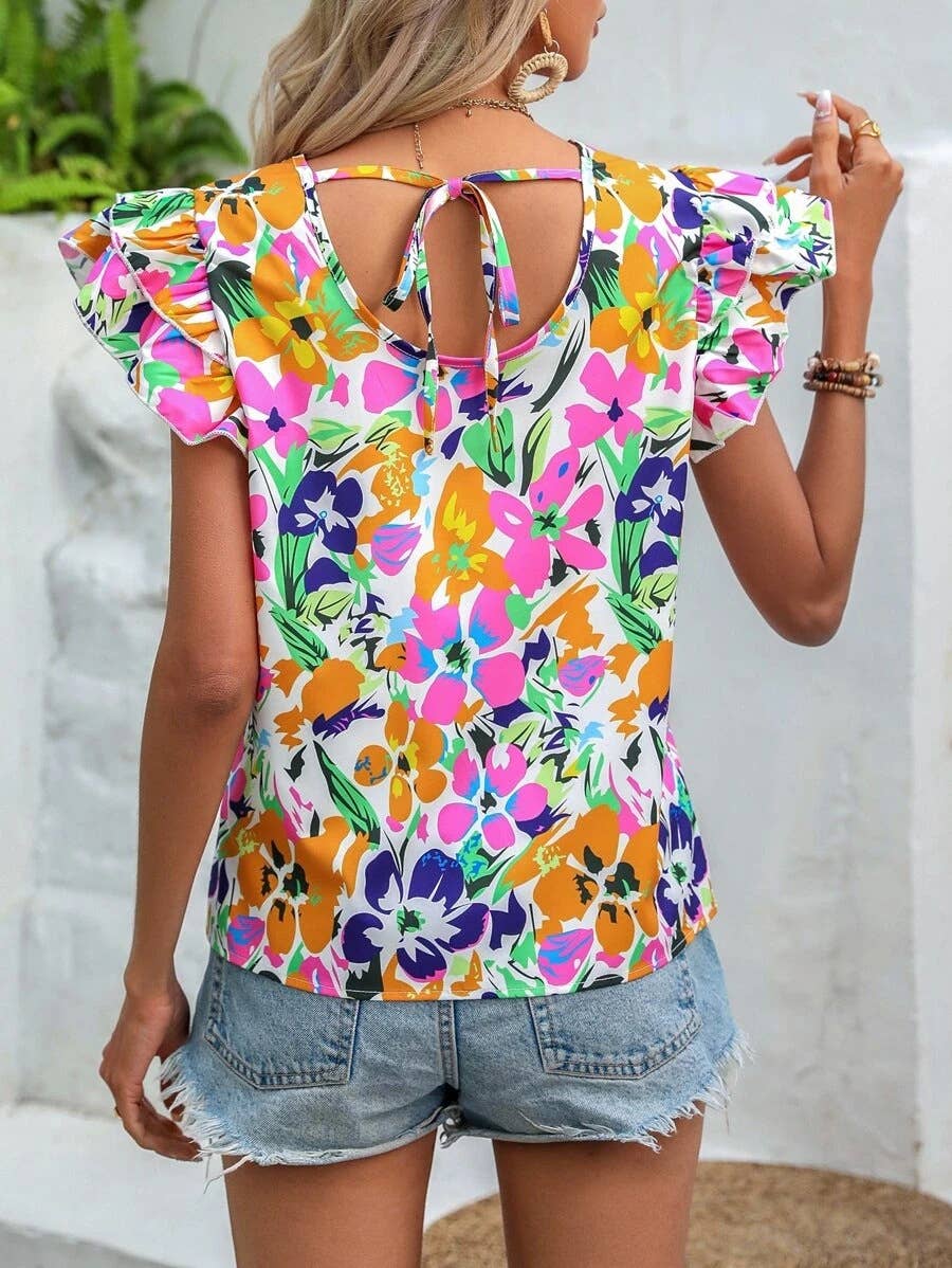 FLORAL DOUBLE-LAYER FLYING SHORT-SLEEVED SHIRT