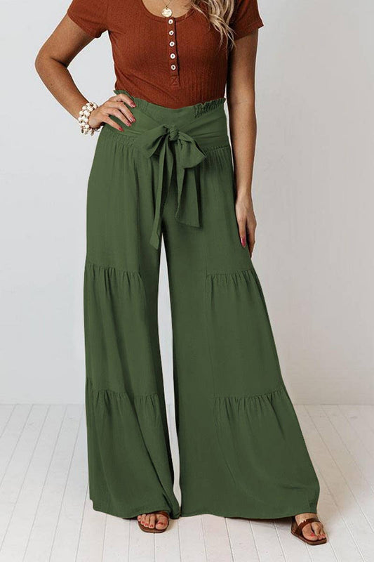 CWBLP2065_TEMPERAMENT ELASTIC WAIST PLEATED WIDE-LEG PANTS