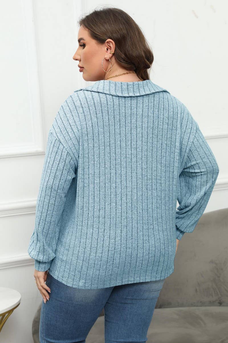 CWTTL1312_PLUS Size Casual Foldover Collar Knit Pullover Top