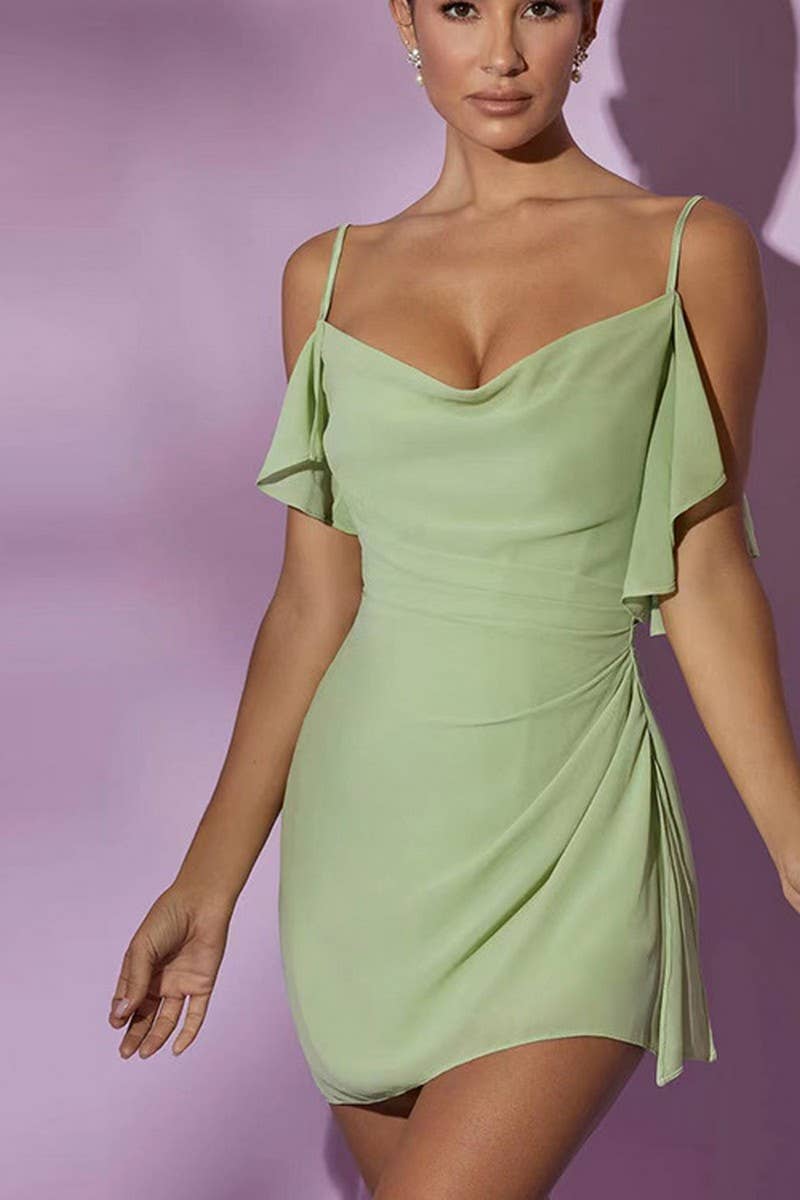 CWDSD10665_SEXY CHIFFON RUFFLE OFF SHOULDER CAMI DRESS