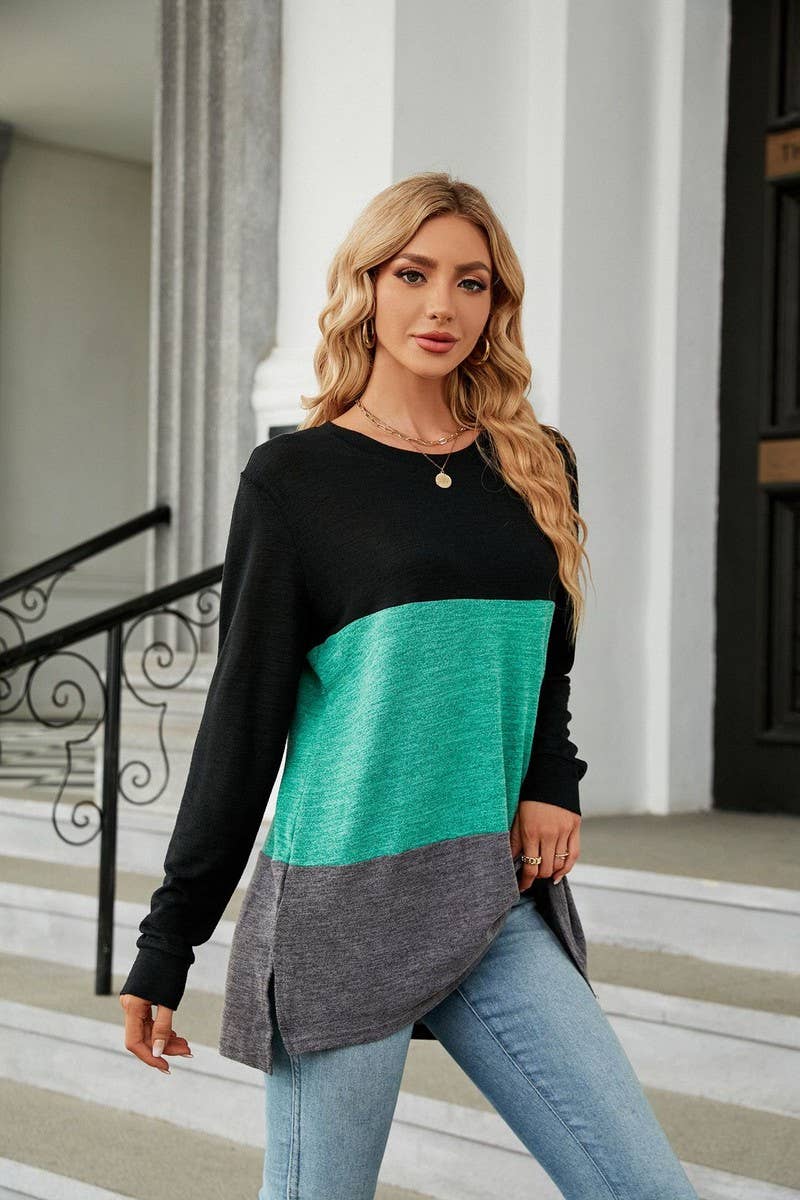 CWTBLL2411_SOLID COLOR ROUND NECK CONTRAST STITCHING T-SHIRT