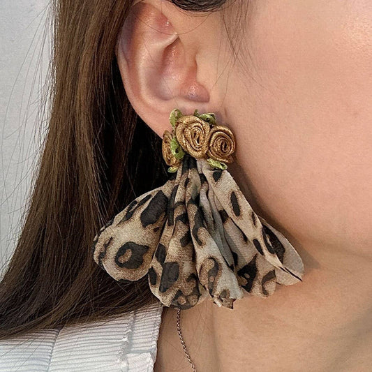 Boho Handmade Floral Earrings Leopard Print Fabric_CWMM6176