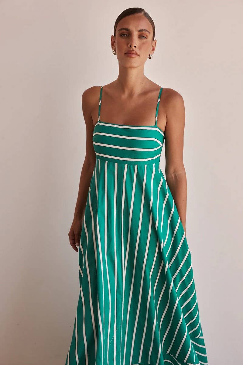 CWDMD5180_STRIPED BACKLESS FLARED A-LINE SUNDRESS