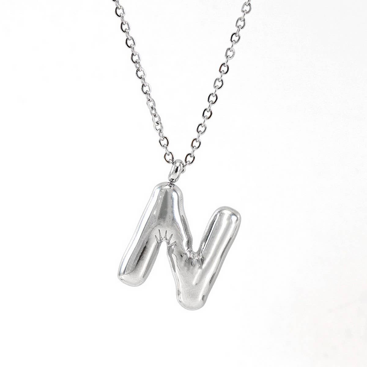 CWAJE1946_Steel Color Bubble Letter Necklace