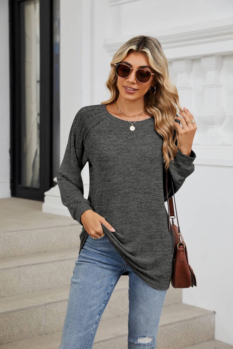CWTBLL1863_SOLID COLOR ROUND NECK LOOSE LONG SLEEVE TOP