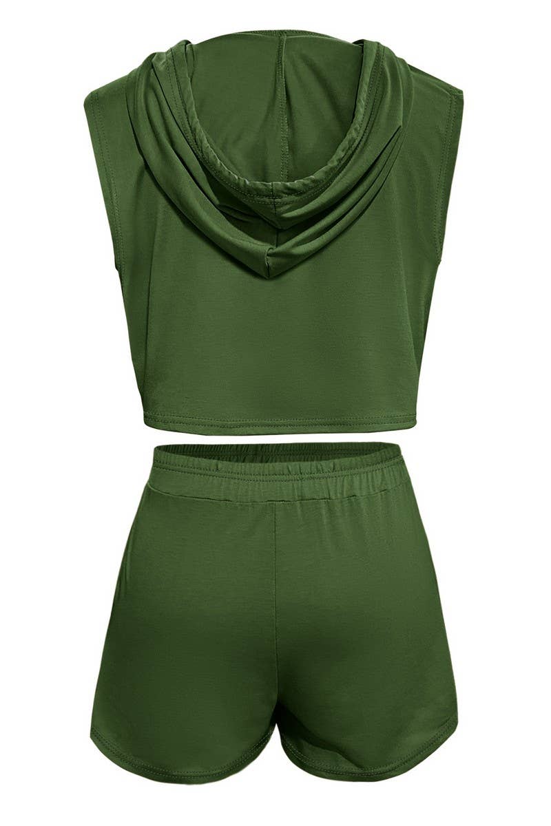 CWSS1072_HOODED PATCHWORK CASUAL VEST SHORTS TWO-PIECE SET