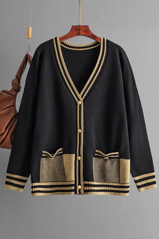 CWOCAL00677_COLORBLOCK V NECK LONGLINE LOOSE KNIT CARDIGAN