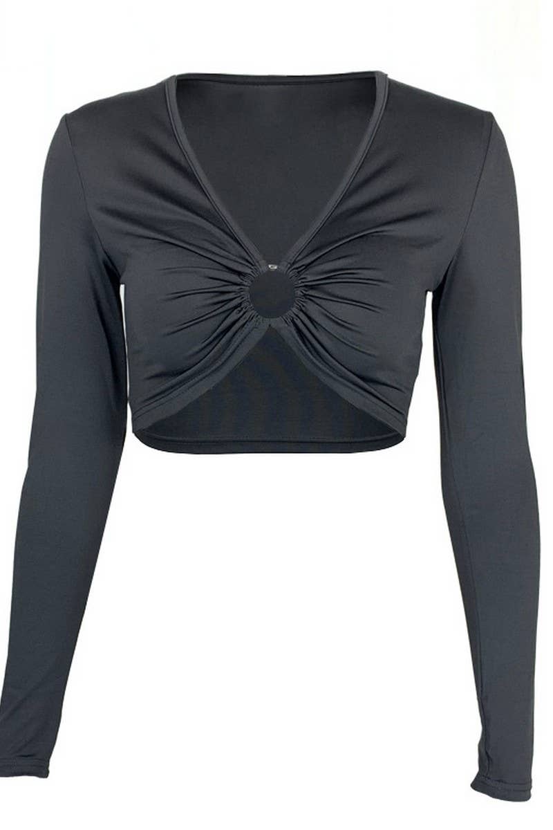 CWTBLL3779_NAVEL-EXPOSED HOLLOW PLEATED CROPPED T-SHIRT