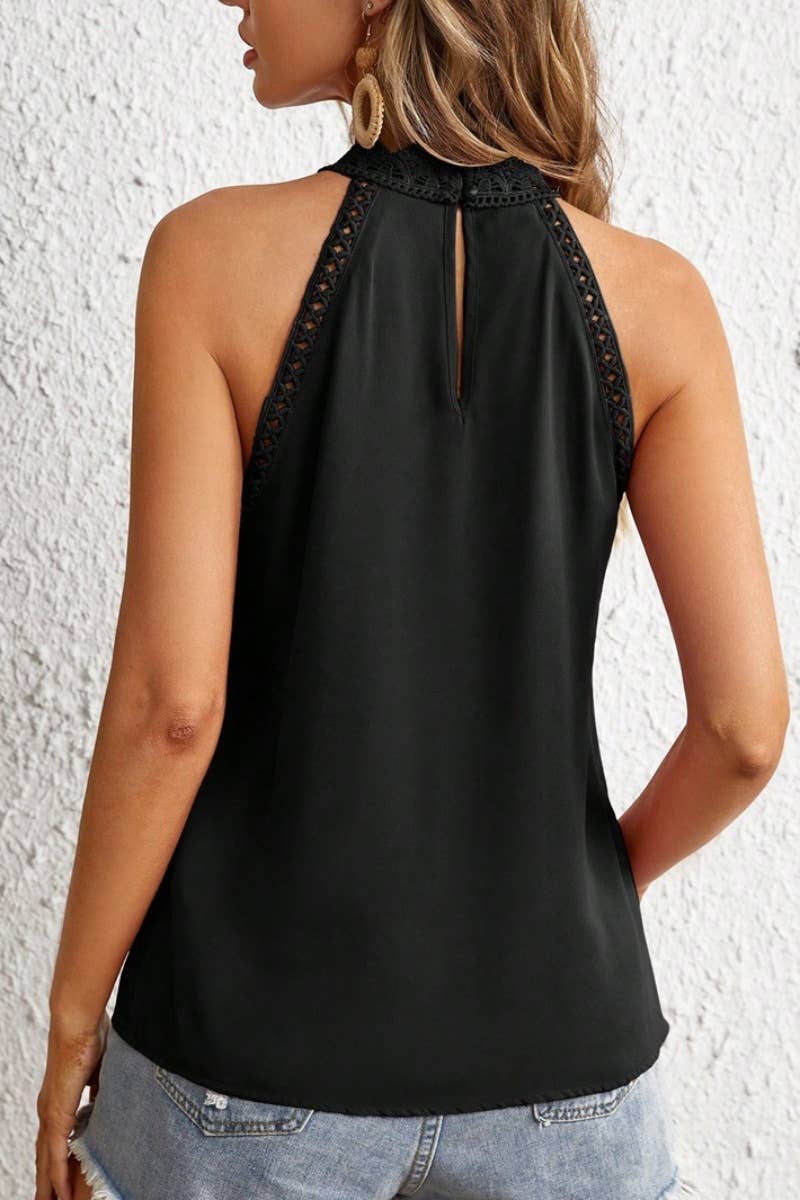 CWOV0348_FASHION HOLLOW LACE SLEEVELESS VEST TOP