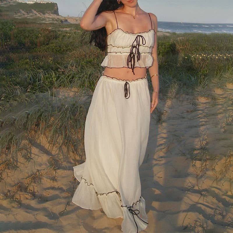 Chic French style sexy halter top long skirt set