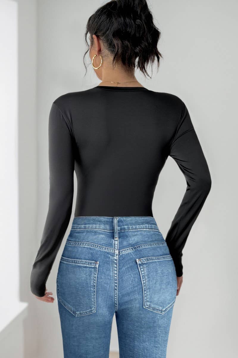 CWSBSL0128_LONG SLEEVE 3D FLORAL ROUND NECK BODYSUIT