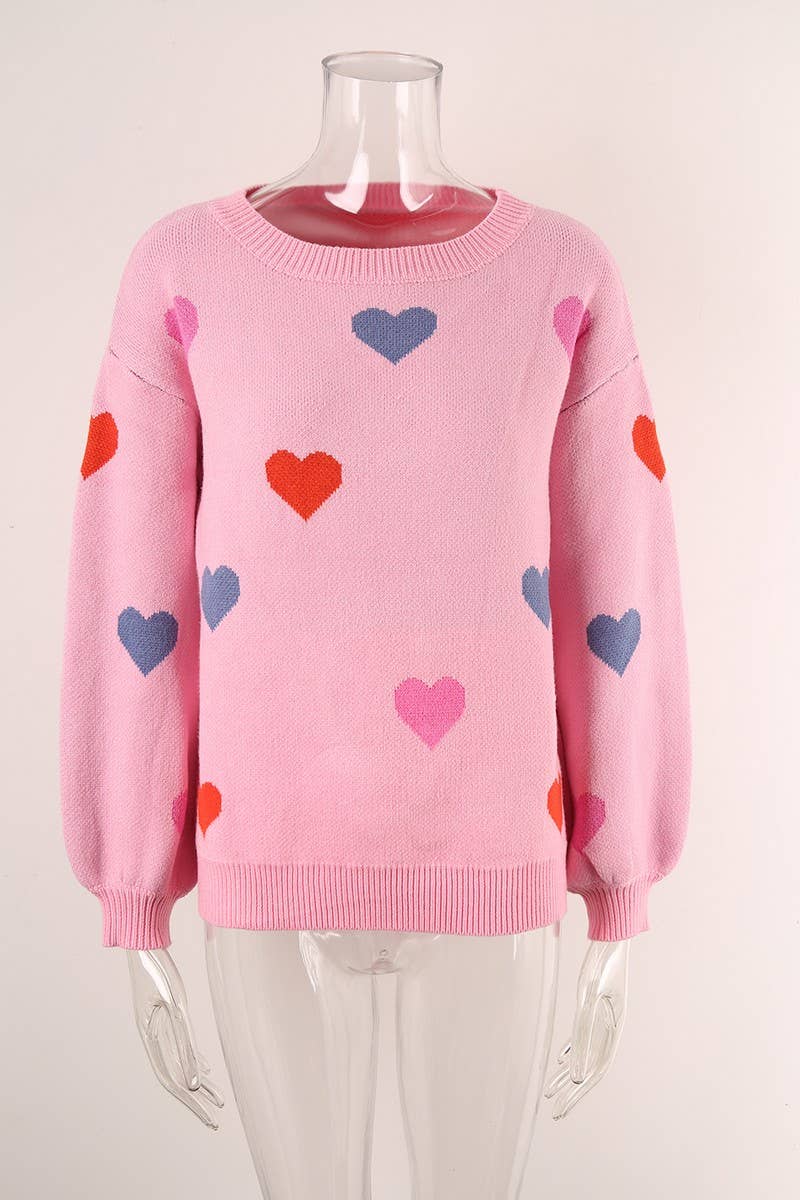 CWOSWL5778_HEART SHAPED VALENTINE'S DAY CREW NECK SWEATER