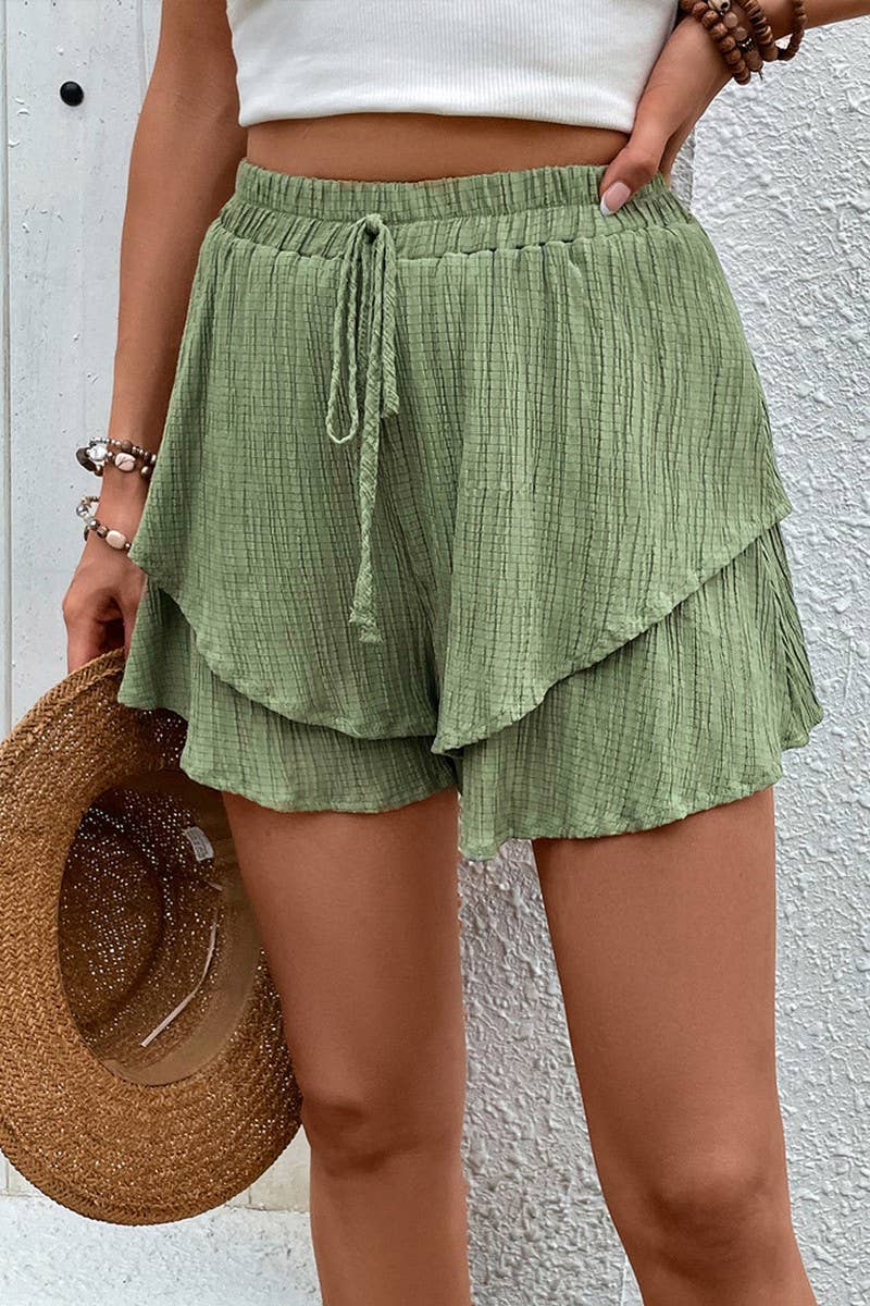 CWBSP0320_DOUBLE LAYERED ELASTIC WAIST SHORT PANTS