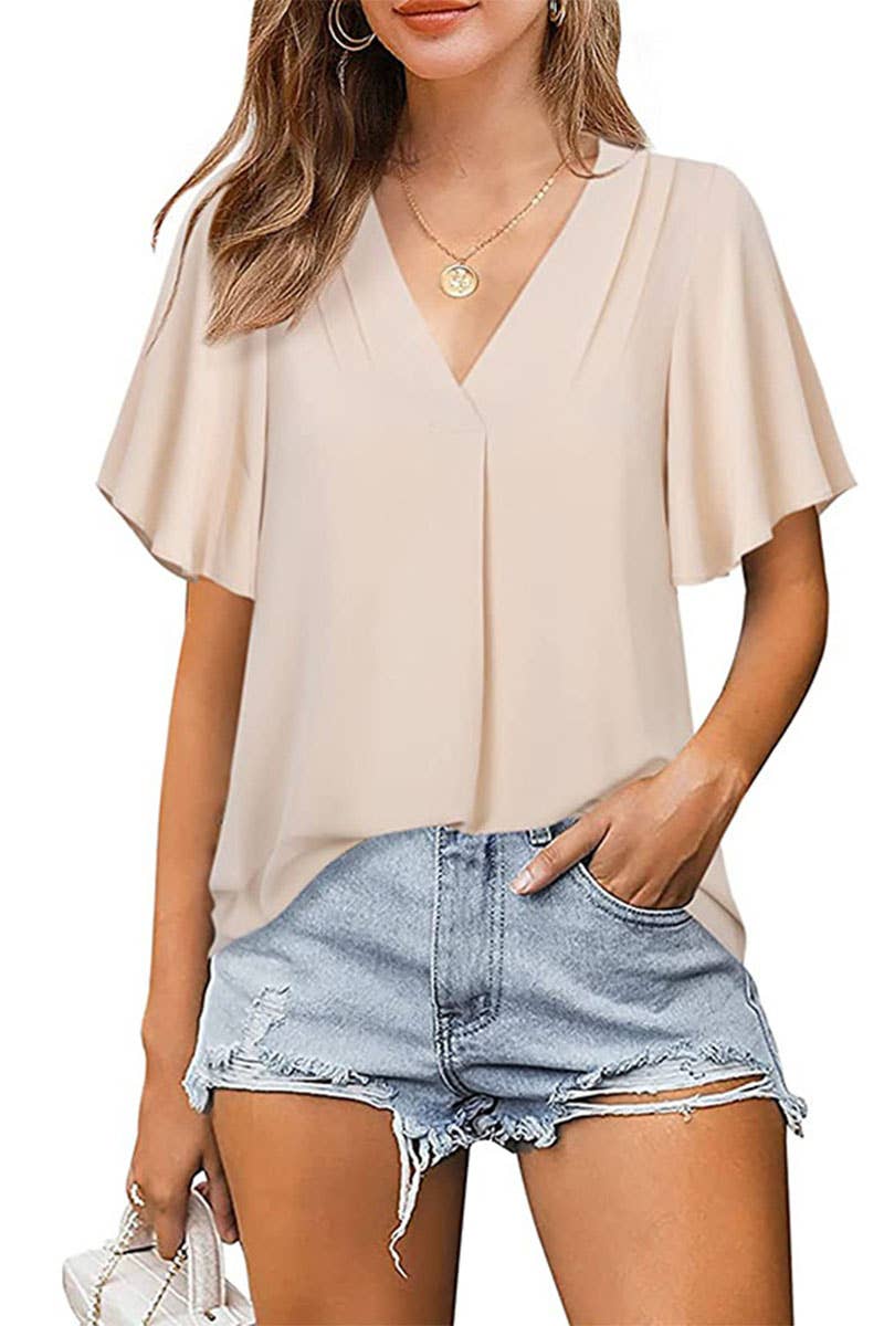 CWTBLS0304_V-Neck Shirt Sleeve Top
