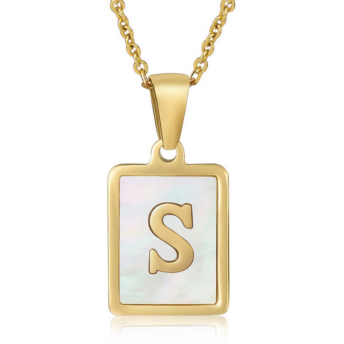 SQUARE SHELL 26 LETTER PENDANT NECKLACE_CWAJE0674