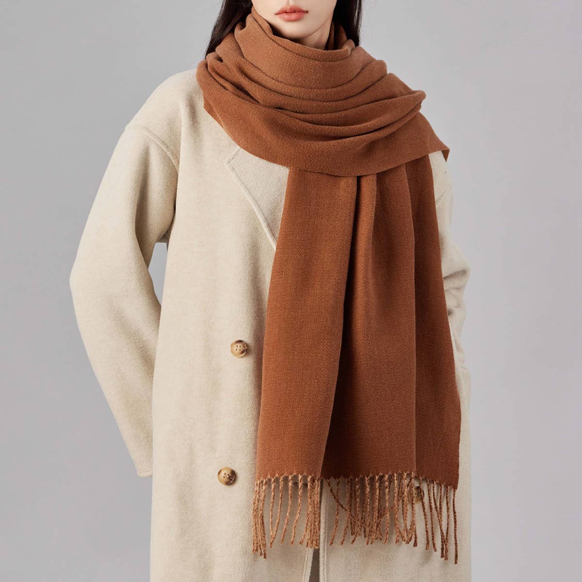 Two-Tone Faux Cashmere Scarf - Stylish Warm Fall