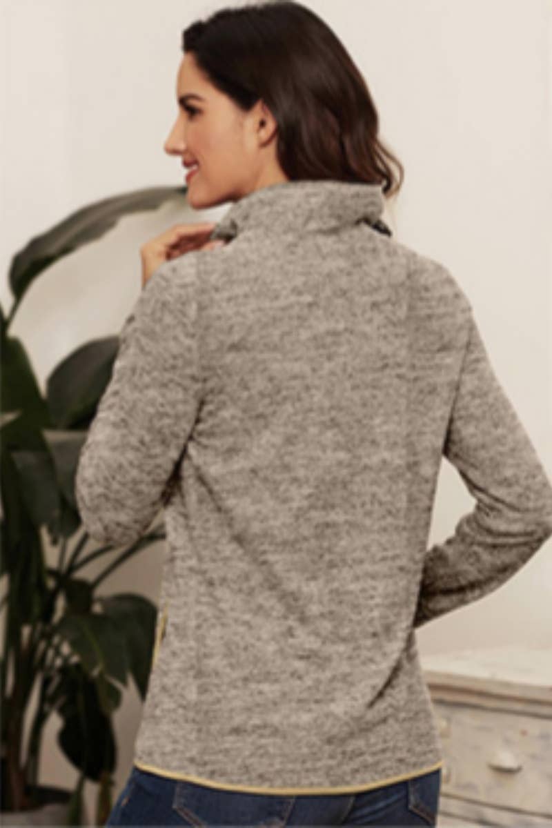 CWTBLL3095_CASUAL ZIPPER V-NECK LONG SLEEVE POCKET TOP