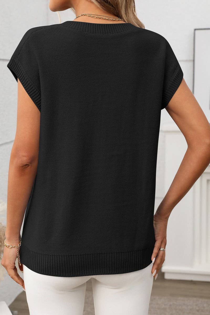 CWOSWS0134_V-NECK CABLE KNIT LOOSE SLEEVELESS VEST SWEATER