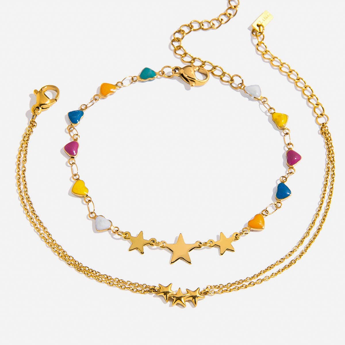 Bright Enamel Heart Star Bracelet, 18K Gold Steel_CWAJE4812