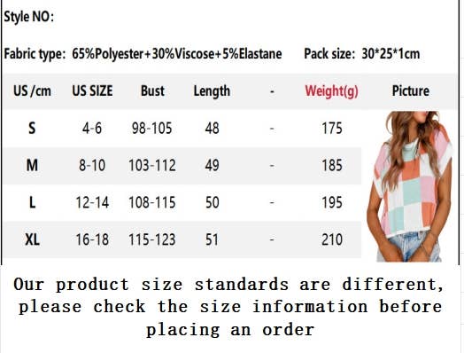 CWOSWS0123_ROUND NECK NAVEL BLOCK CHECKERED KNIT TOP