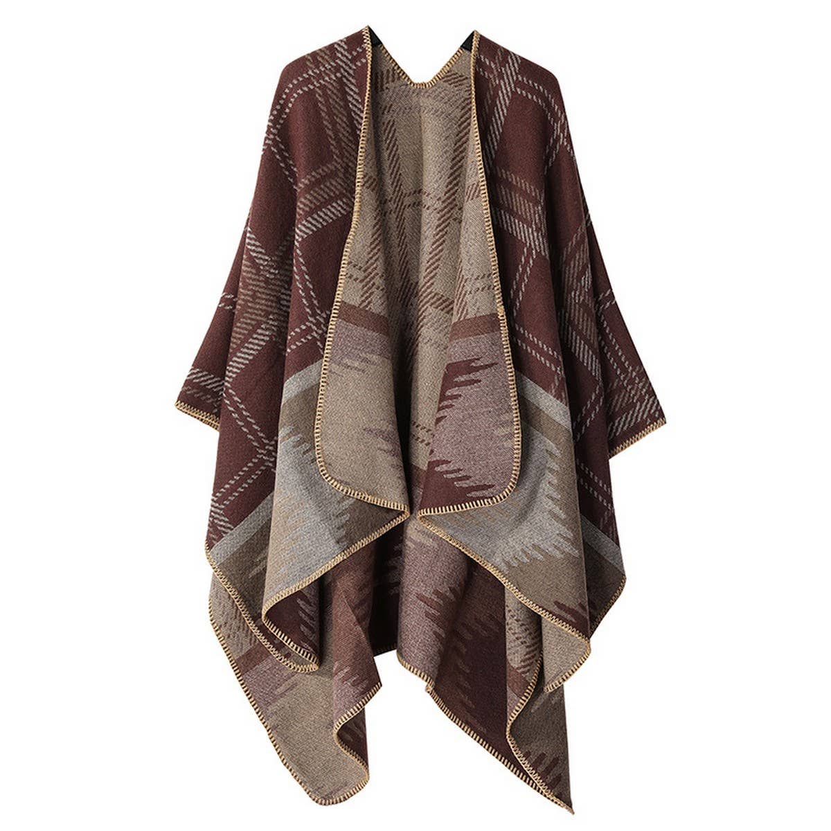 DOUBLE-SIDED PLAID FAUX CASHMERE SHAWL CAPE