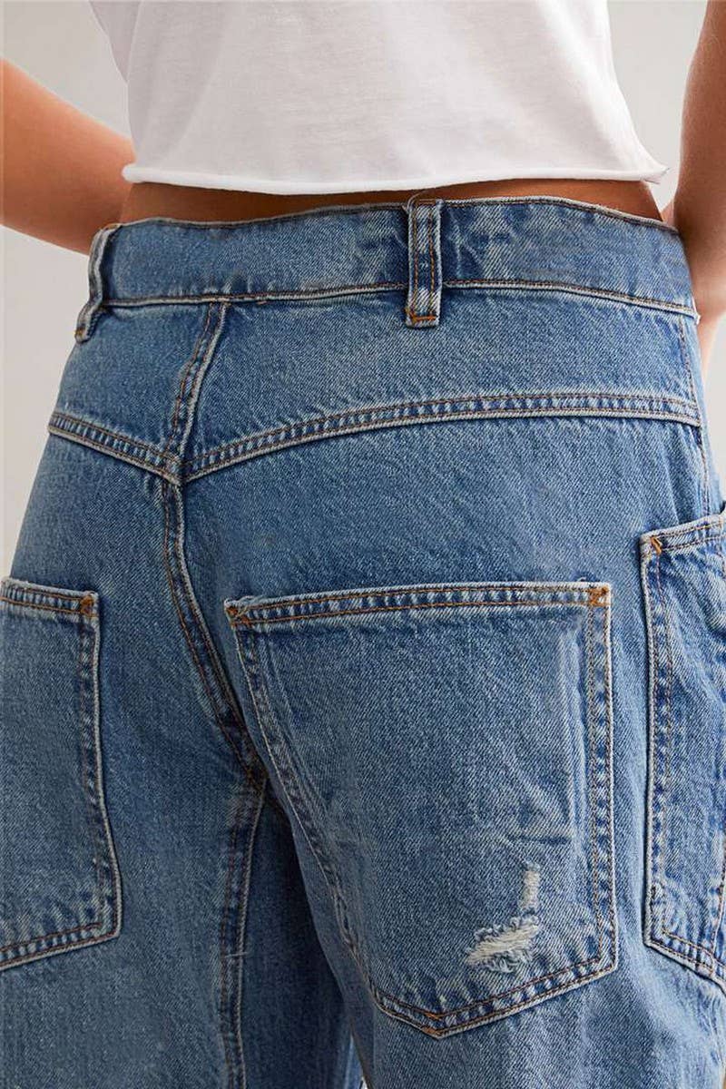 CWJP0591_VINTAGE RIPPED PATCHWORK STRAIGHT LEG DENIM PANTS