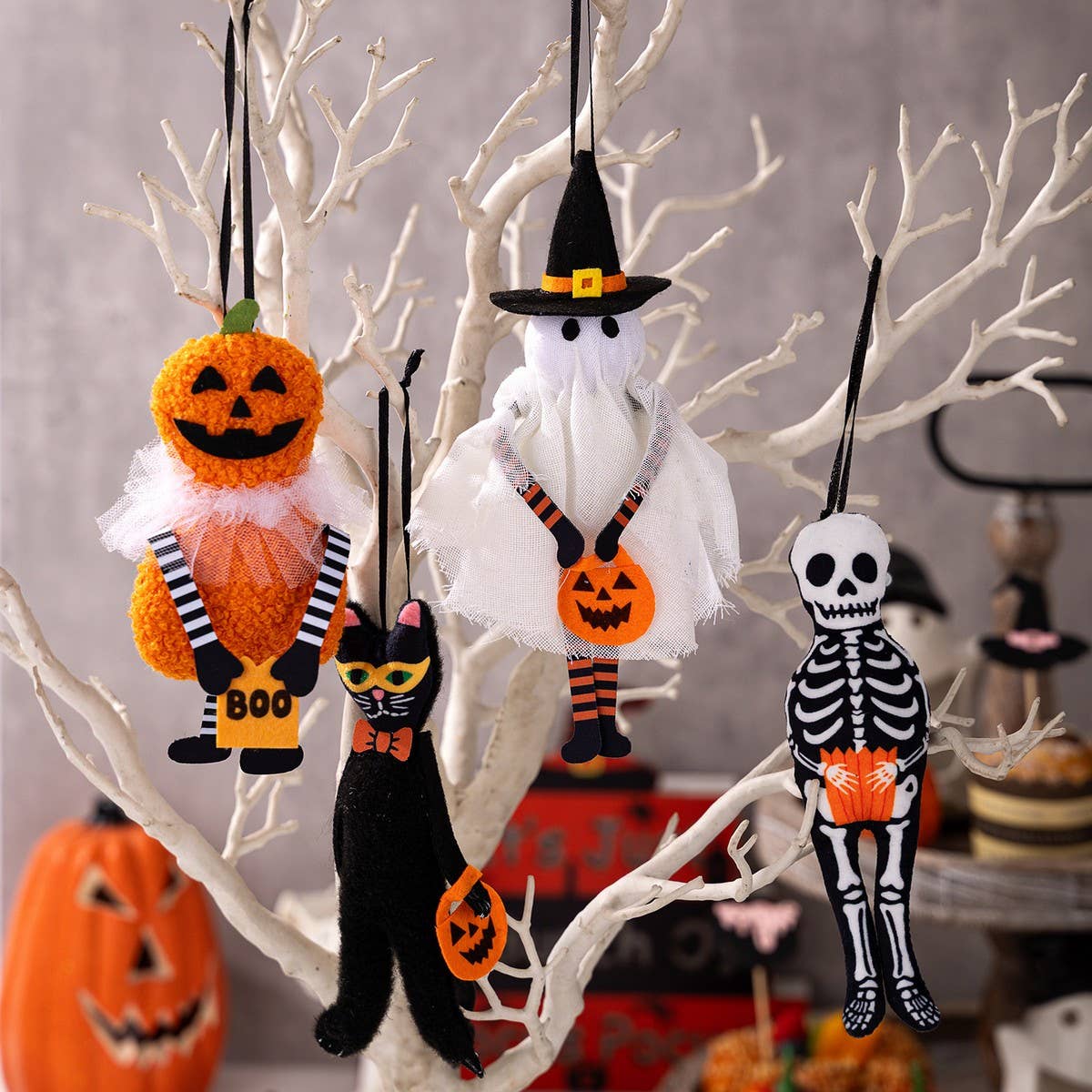 CWMM10240_HALLOWEEN PUMPKIN GHOST BLACK CAT HANGING DECOR