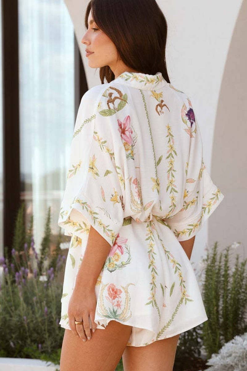 CWSJS1645_NOTCHED COLLAR MID SLEEVE TIE WAIST LOOSE ROMPER