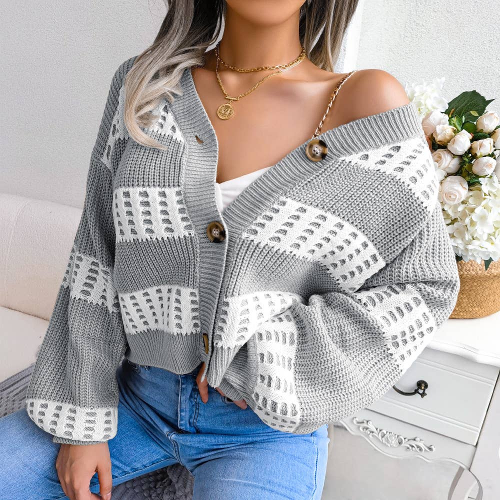 Design lantern sleeve cardigan sweater jacket