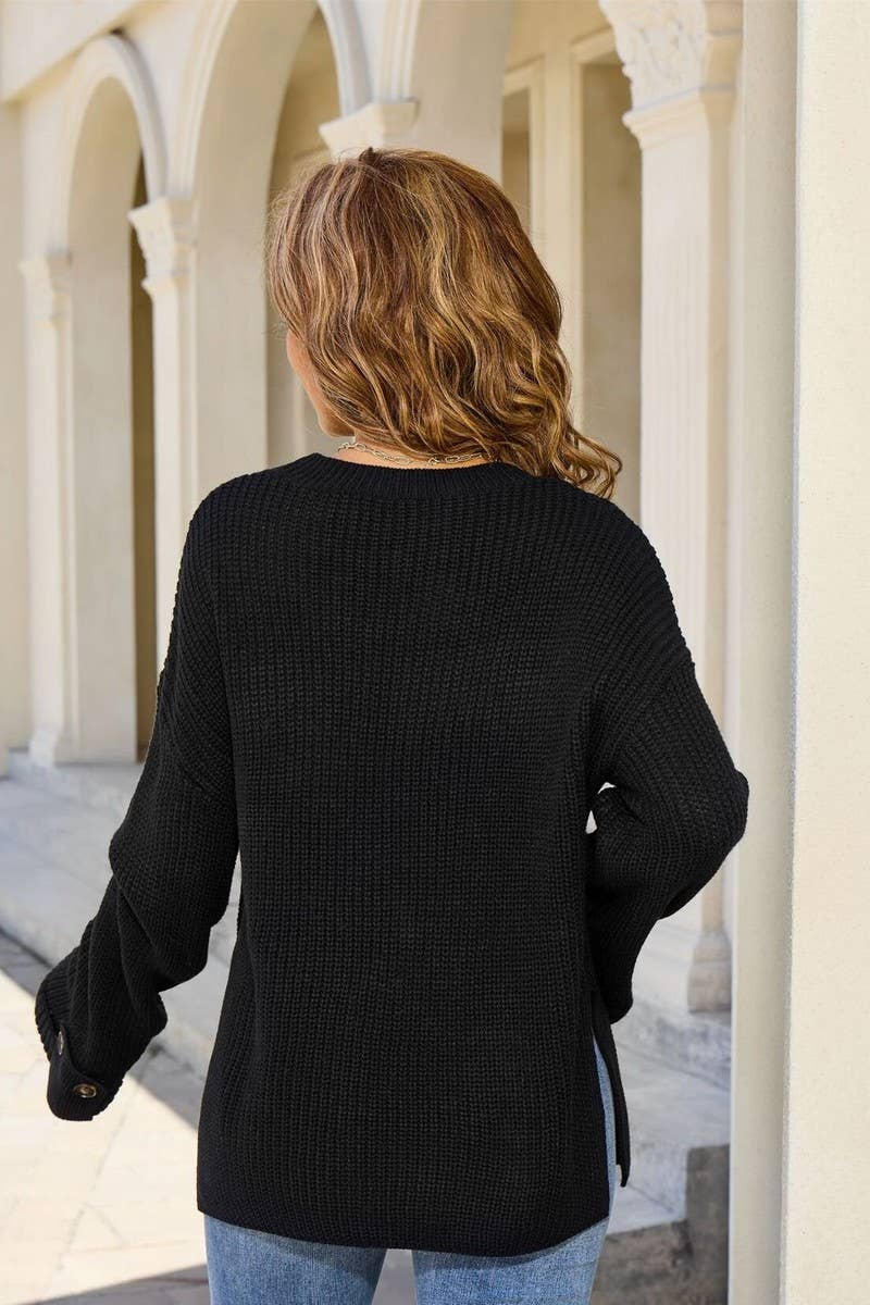 CWOSWL07605_SOLID COLOR LOOSE CREWNECK KNIT SWEATER