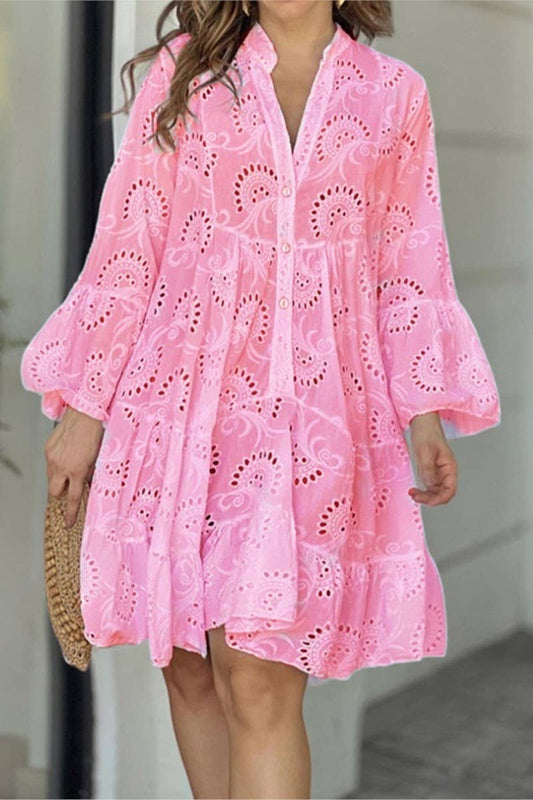 CWDSD10602_V-NECK EMBROIDERED HOLLOW LACE FLOWER SEXY DRESS