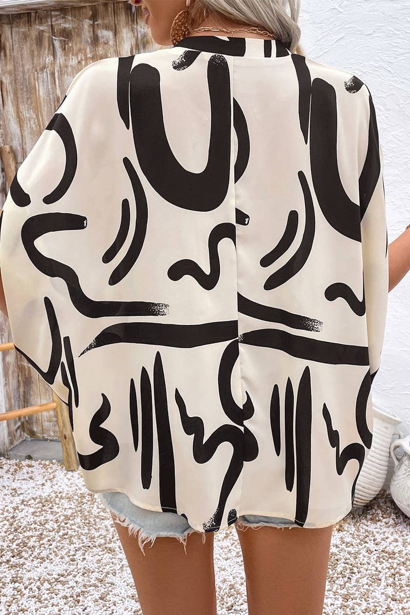 CWTSTS0517_BATWING SLEEVE GEOMETRIC PRINT SHIRT