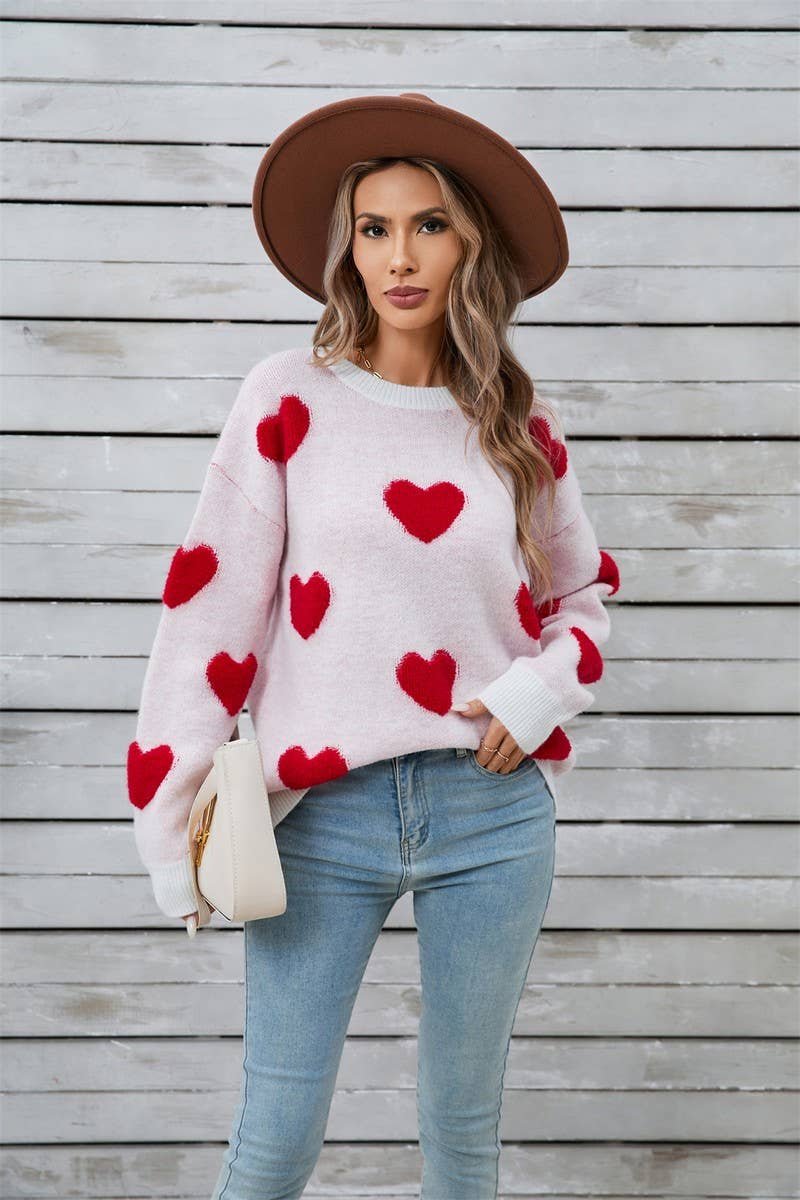 CWOSWL5785_VALENTINE'S DAY HEART LONG SLEEVE KNIT SWEATER