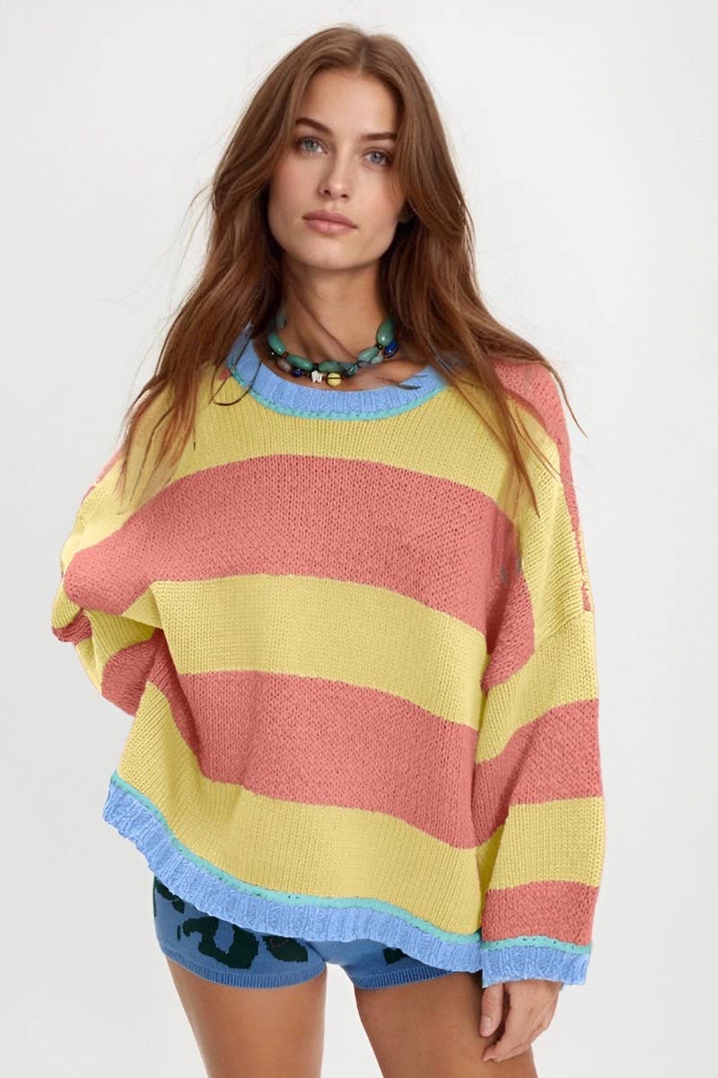 CWOSWL6945_OVERSIZED COLORBLOCK STRIPED SWEATER