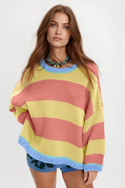 CWOSWL6945_OVERSIZED COLORBLOCK STRIPED SWEATER