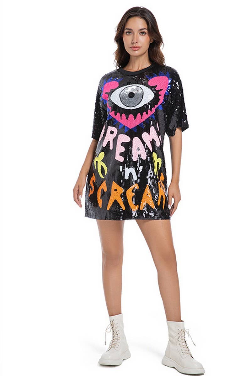 CWDHL1052_SUMMER SEQUINED LOOSE SHORT-SLEEVED TOP