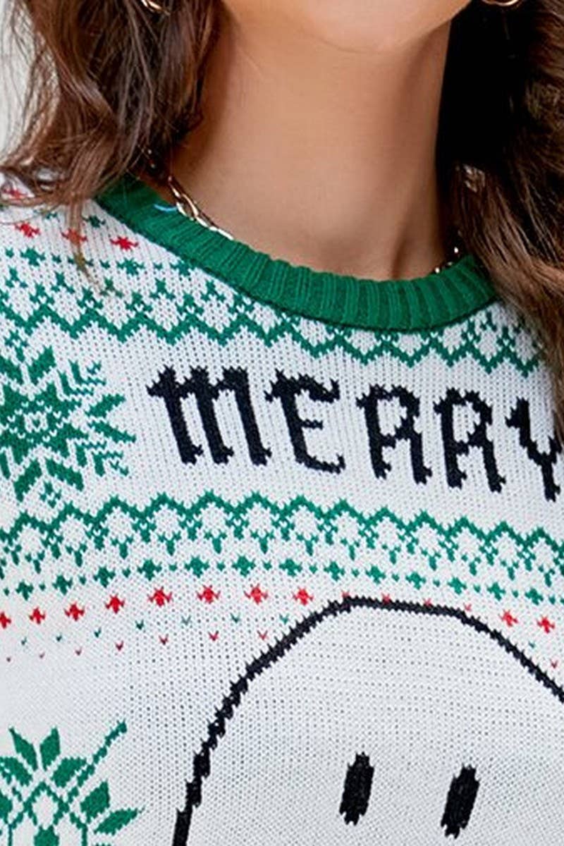 CWOSWL2486_SMILEY CHRISTMAS KNITTED SWEATER PULLOVER