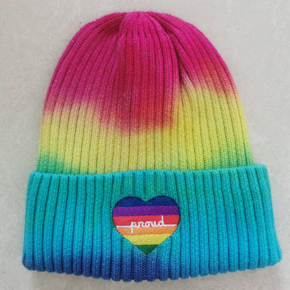 CWAH04356_RAINBOW TIE-DYE KNIT BEANIE HAT FOR WOMEN